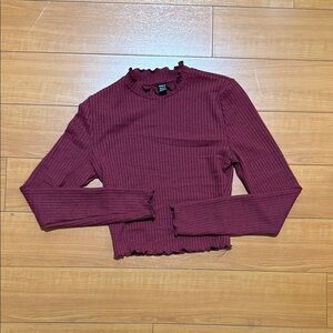 SHEIN Ribbed Long Sleeve Top in Deep Burgundy